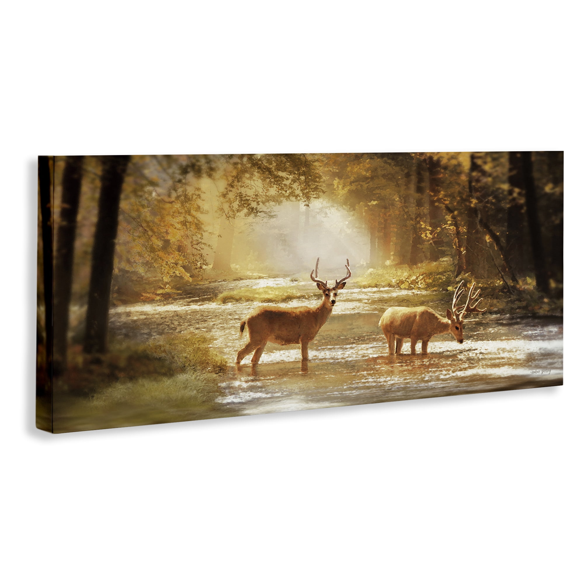 Stupell Industries Deer in Sunlit Grove Landscape Painting Gallery Wrapped Canvas Art Print Wall Art, 24 x 10