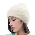 thumbnail image 2 of Dyfzdhu Women Casual Fold Hem Warm Fashion Hat Knit Solid Trim Outdoor Activities Windproof Cap Beige, 2 of 4