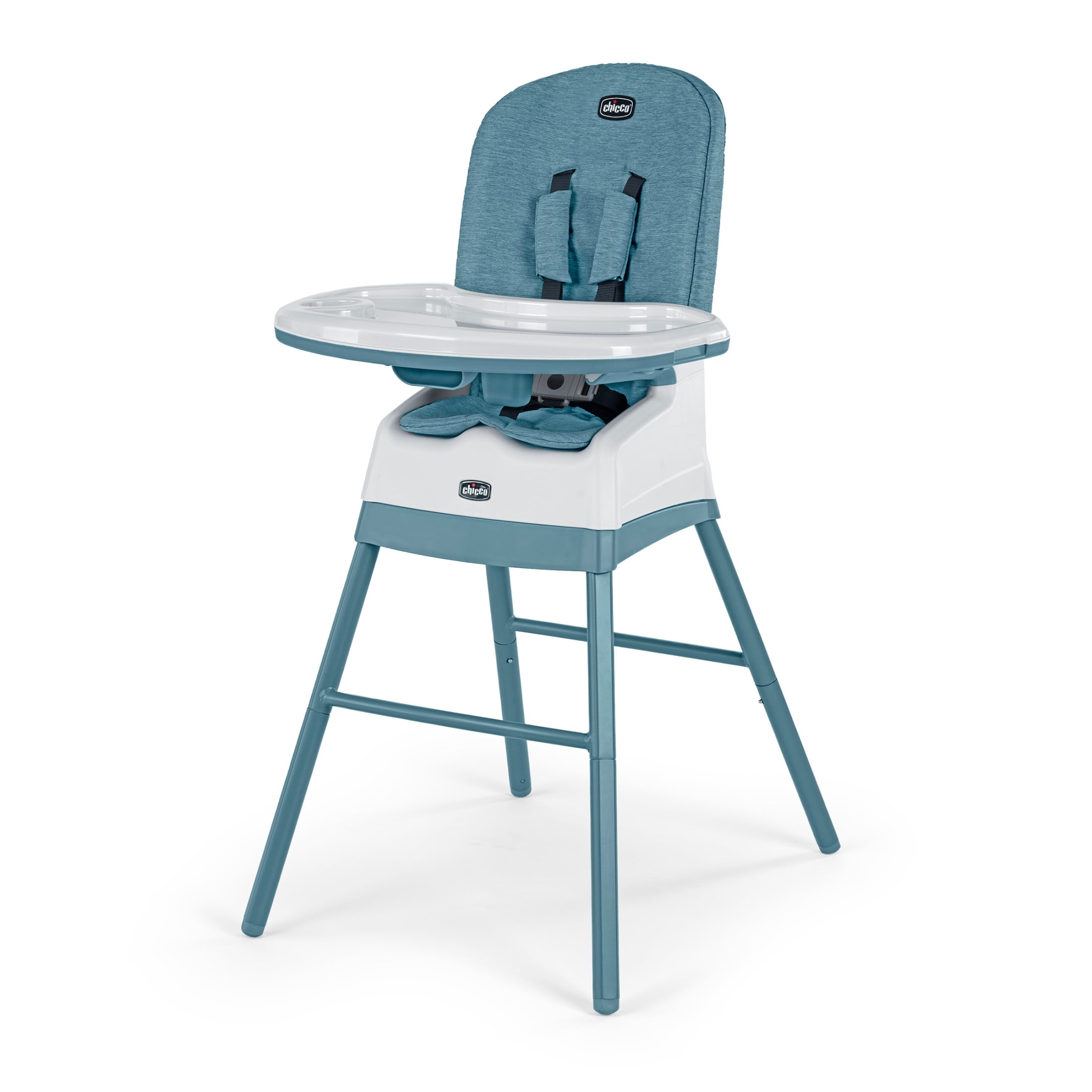 Open Box Chicco Stack Hi-Lo 6-in-1 Multi-Use High Chair, Booster and Stool with Tray - Tide (Blue/Green), New