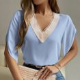 thumbnail image 2 of Blusa con manga de pétalo Top Guipur Encaje Cuello en V Blusa de manga corta con pétalos para verano Primavera Azul XL, 2 of 8