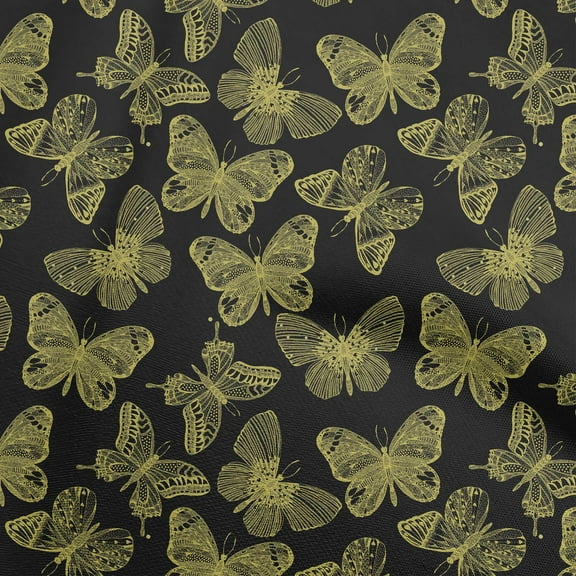 oneOone Polyester Spandex Black Fabric Butterflies Dress Material Fabric Print Fabric By The Yard 56 Inch Wide-12
