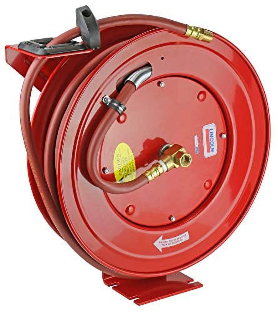 Lincoln 83754 Value Series Air and Water 50 Foot x 3/8 Inch Retractable  Hose Reel, 1/2 Inch NPT Fitting, Slotted Mounting Base, 5-position  Adjustable