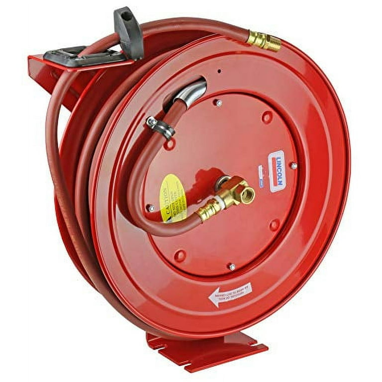 Lincoln 83754 Value Series Air and Water 50 Foot x 3/8 Inch Retractable  Hose Reel, 1/2 Inch NPT Fitting, Slotted Mounting Base, 5-position  Adjustable Outlet Arm 