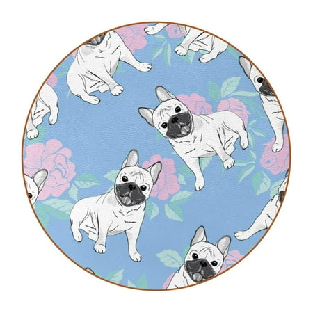 

OWNTA Bulldog Pattern Pattern Premium Microfiber Leather Round Coasters (6PCS) - 11x11 cm/4.3x4.3 in - Durable & Stylish Cup Mat Set