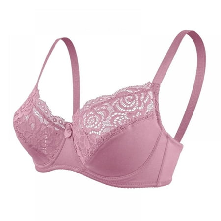 

Lace Desire Underwire Bra Full-Coverage Lace Bra with Underwire Cups Adjustment Type Large Chest Show Small Plunging Underwire Bra for Everyday Pink 38/85D
