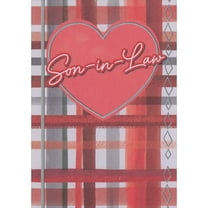Designer Greetings Heart with Thin Silver Foil Border Over Gray, Red Crosshatch Son-in-Law Valentine's Day Card