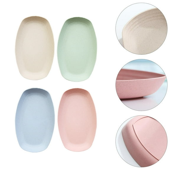 PAMINGONO Wheat Straw Storage Plates Reusable Food Safe Dessert Plates for Home and Party 4pcs Assorted Color