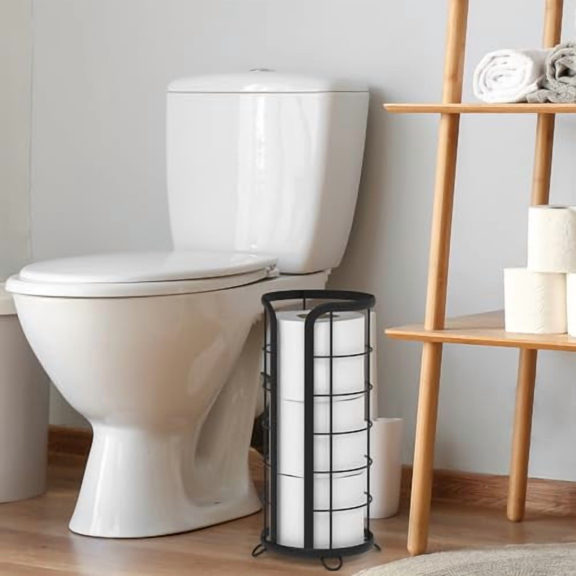 , Trending Black Toilet Paper Holder, Freestanding Bathroom Tissue Organizer, Minimalistic Storage Solution, Modern & Stylish Design [Holds MEGA Rolls]