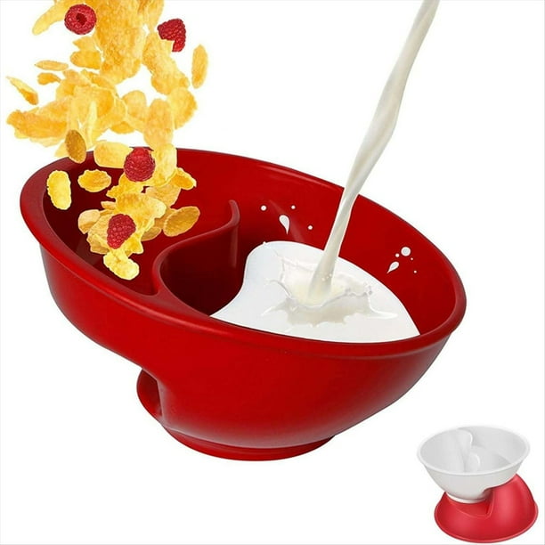 Tazón de Cereales Dividido, Tazones Reutilizables para Bocadillos y Salsas para Yogur, Leche, Bayas, Papas Fritas y Kétchup Rojo