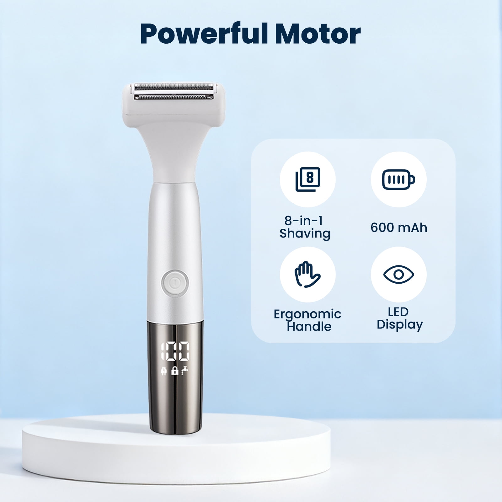 MTUYELI Electric Razor for Women - 8 in 1 Personal Replaceable Facial Eyebrow Razors & Nose Hair Trimmer, Wet Dry Bikini Trimmer, White