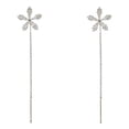 thumbnail image 2 of Eosunjian 1 Pair Women Earrings Linear Earrings Long Tassel Flower Shape Shiny Cubic Zirconia Stainless Exquisite Ear Decoration Jewelry Lady Prom Party Earrings Silver, 2 of 13