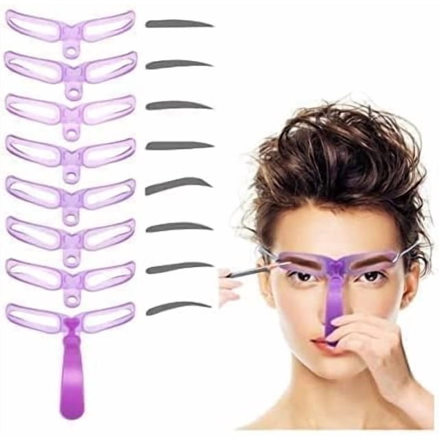 Ensemble de Pochoirs à Sourcils Réutilisables 8 Styles avec Poignée et Sangle, Gabarits Professionnels pour Sculpter les Sourcils, Outils de Maquillage Lavables
