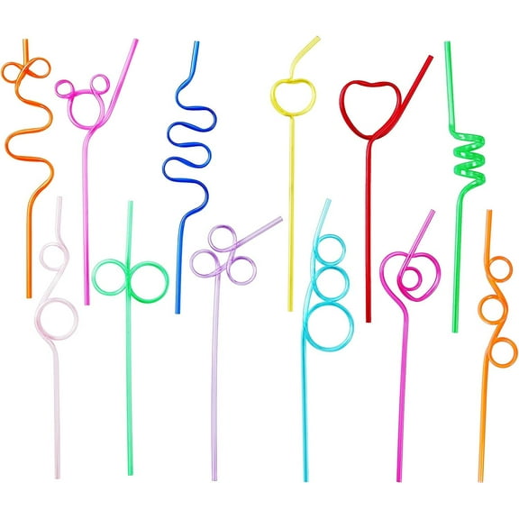24 Pcs Silly Straws for Kids &Adults,Reusable Plastic Loop Curly Crazy Drinking Straws for Classroom Activities Valentines Day Gift Christmas Birthday Wedding Party Supplies Decoration