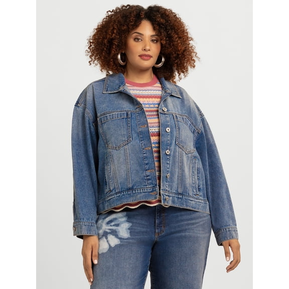 Jessica Simpson Women's Plus Swing Denim Jacket with Back Pleat, Sizes 0X-4X