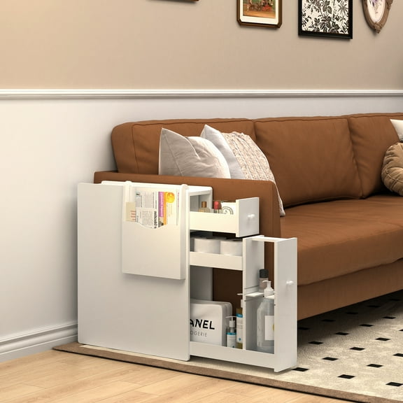 Organizedlife Slim Bathroom Storage Cabinet,Wooden Side Storage Organizer Toilet with Drawer
