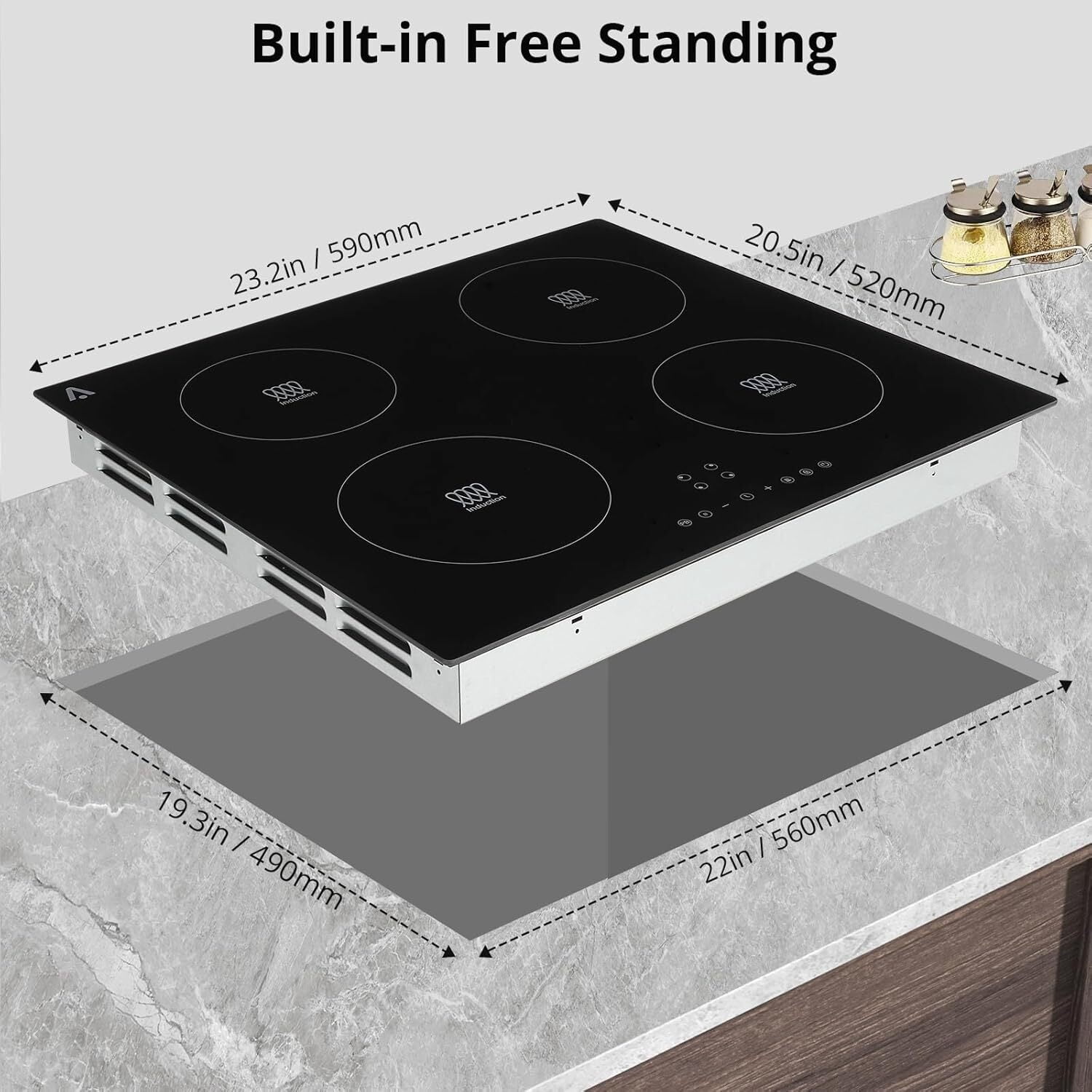 Aoile 4 Burner Electric Cooktop, 7400W Built-in Electric Stove Top with Overheat Protection, Kids Lock & Timer, 240V, Black