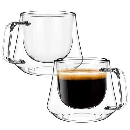 

Jokapy Double Wall Insulated Glass Coffee Mugs Coffee Cups with Handle 6.7oz 2 Pack