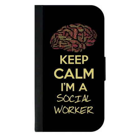 Keep Calm I'm a Social Worker - Wallet Style Cell Phone Case with 2 Card Slots and a Flip Cover Compatible with the Apple iPhone 6 Plus and 6s Plus