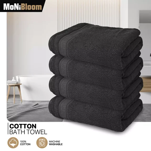 Huba Homes 4 Pieces 100% Cotton Ultra Soft Towel Set 27"x54" Absorbent Quick Dry Bath Towel Black