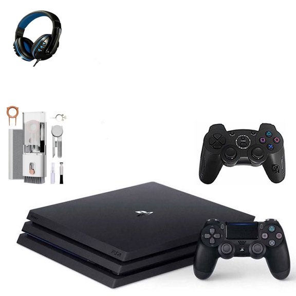 Pre-Owned Sony PlayStation 4 Pro 1TB Gaming Console Black Headset 2 Controller With BOLT AXTION Cleaning Kit Bundle