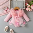thumbnail image 2 of CAICJ98 Baby Girl Romper Dress Lace Flowers Baby Dress Ruffle Long Sleeve Romper Fall Winter Festival Clothes with Bow Headband (Pink,9-12 Months), 2 of 5
