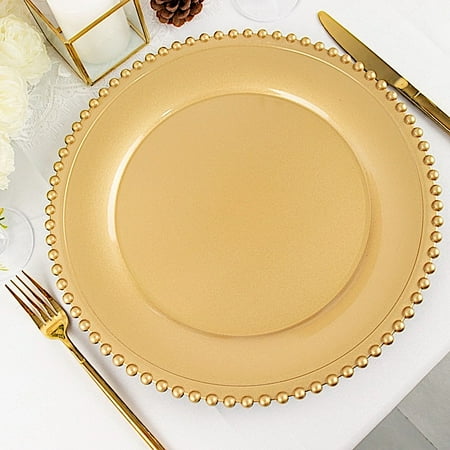 

BalsaCircle 24 Gold 12 Beaded Trim Acrylic Wooden Textured Round Acrylic Charger Plates