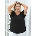 thumbnail image 6 of SHOWMALL Women Plus Size Tops Short Sleeve Tunic Side Slit Shirt Summer V-Neck Blouse Black 2X Tops, 6 of 7