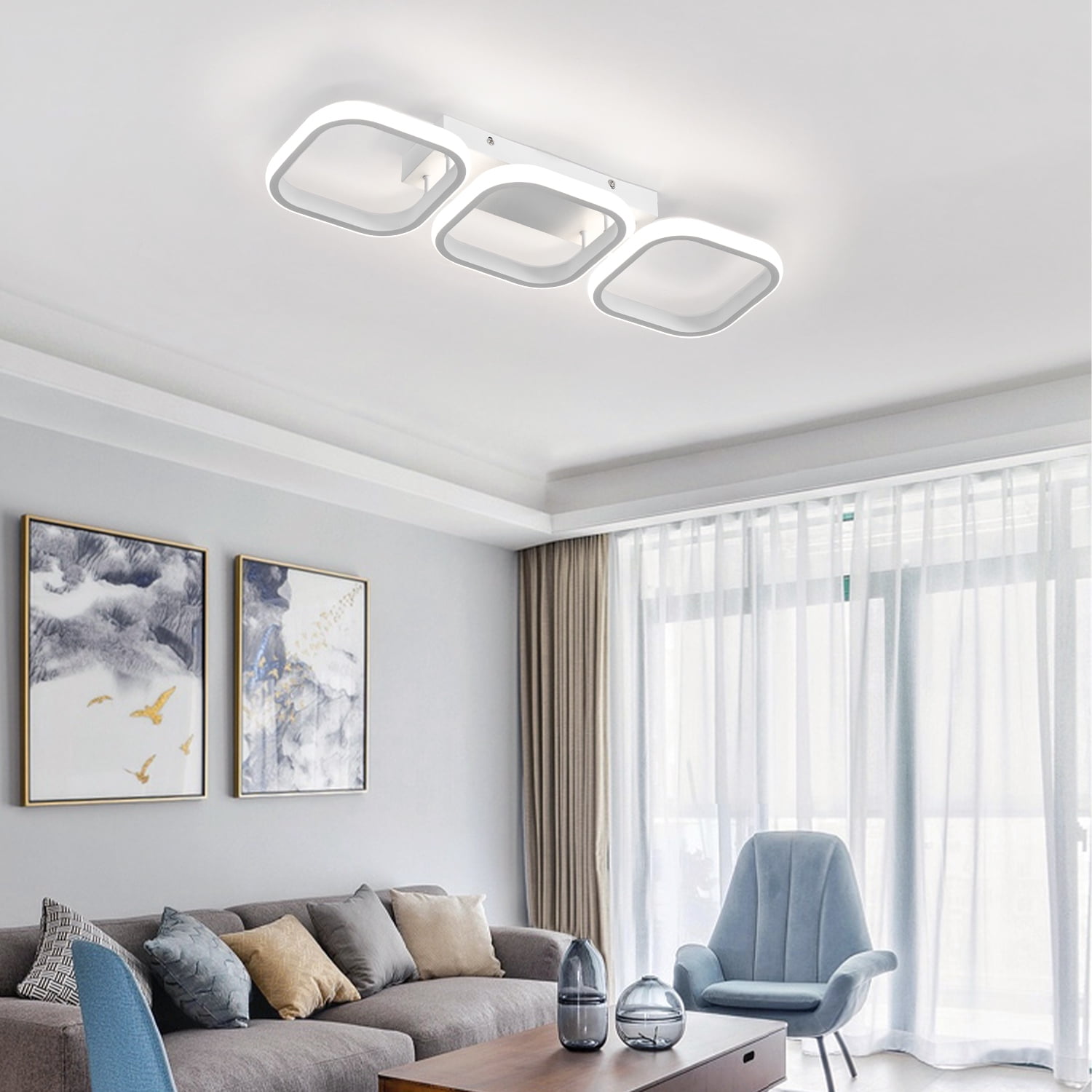 ADISUN LED Flush Mount Ceiling Light Modern Square Ceiling Lamp Lighting Fixture for Hallway Bedroom Kitchen Office Living Room Triple Square Cool White Light, White
