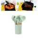 thumbnail image 5 of Juego de 11 utensilios de cocina de silicona resistentes al calor con mango de madera y cubo de almacenamiento para acampar, color verde claro, 5 of 12