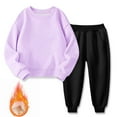 thumbnail image 2 of Boys Girls Winter Sweatsuits Long Sleeve Crewneck Pullover Top and Jogger Pants Set 2 Piece Thermal Outfits (3 Years, Purple & Black), 2 of 7