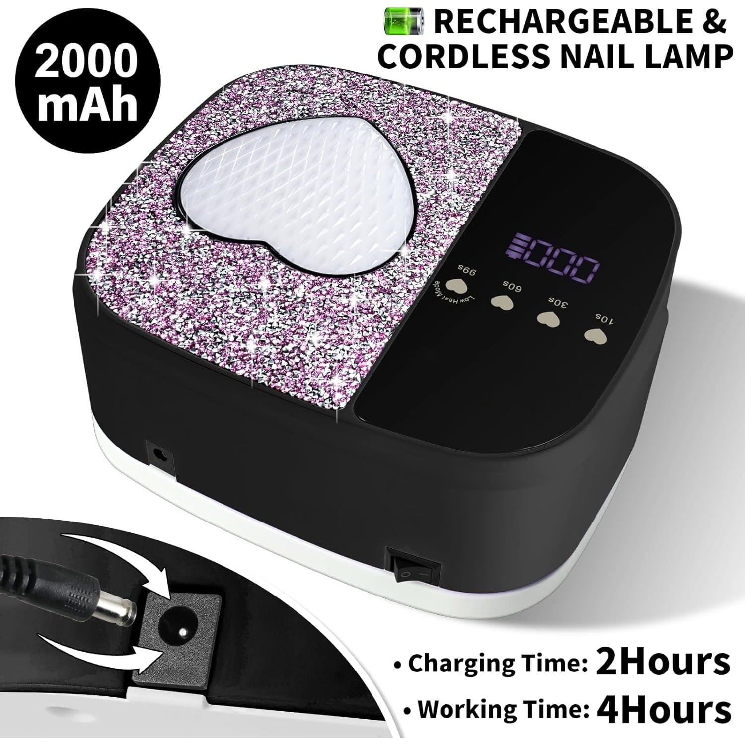 UV LED Nail Lamp Kit for Gel Polish Professional Fast Curing Black Dryer Light Set with 4 Timer Settings Cordless Rechargeable Nail Art Cure Machine for Manicure Pedicure at Home and Salon