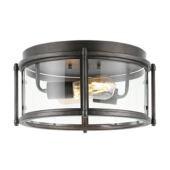 SAFAVIEH Tiller 14 in. Mid-century 2-Light Antique Gold Glass Mount Light with Clear Shade