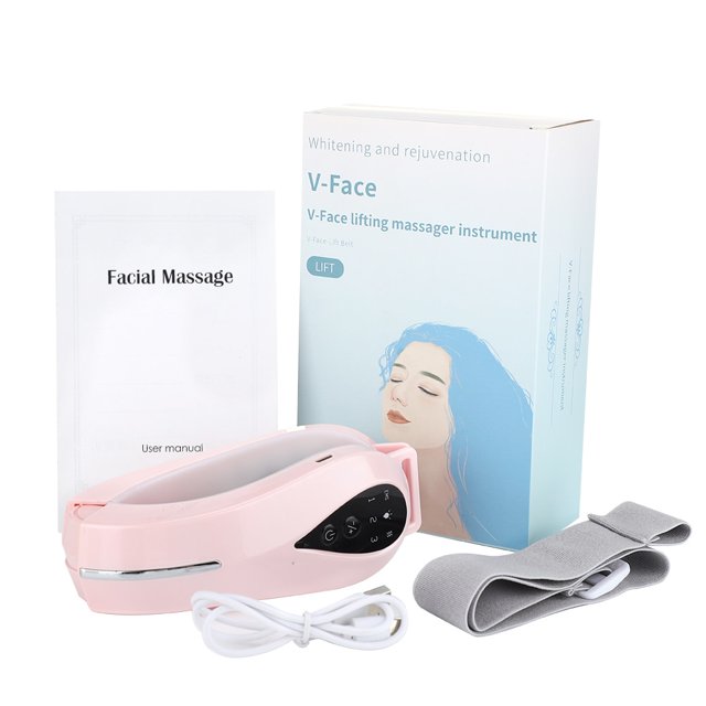Masajeador Facial EMS, cinturón de elevación de línea en V, máquina de cinturón de elevación de mentón, luz roja y azul, LED, adelgazante Facial, masajeador de vibración, estiramiento Facial