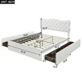 thumbnail image 2 of Queen Size Bed Frame with 4 Storage Drawers,Leather Upholstered Platform Heavy Duty Bed,Wood Slat Support,White, 2 of 7