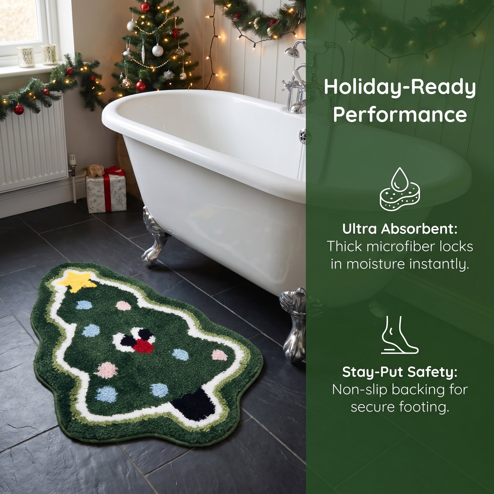 Unique Bargains Aesthetic Bathroom Ultra Soft Absorbent Shaggy Bath Mat Green 24" x 16"