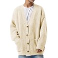thumbnail image 2 of Mens Cardigan Sweater Button Down Long Sleeve V Neck Cable Knit Sweater with Pockets White XXXL, 2 of 4