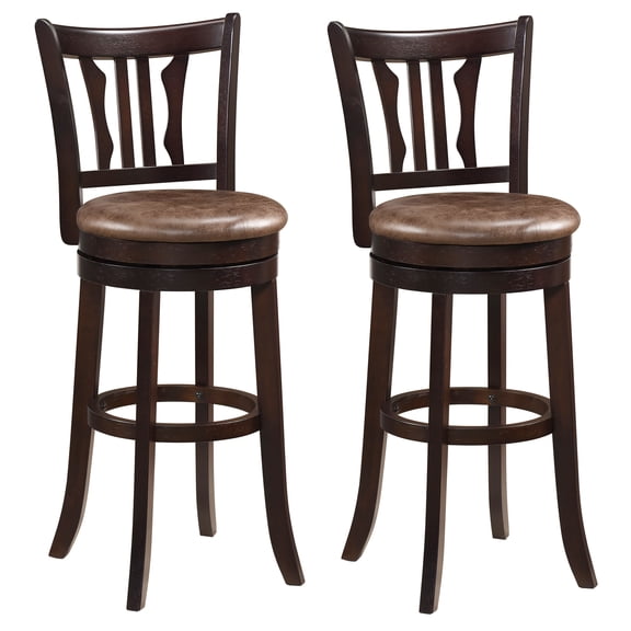 Gymax 30'' Bar Height Swivel Bar Stools Set of 2 w/Back & Faux Leather Seat