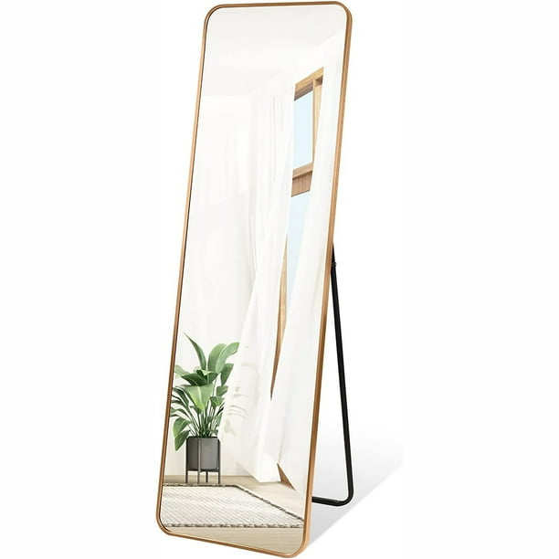 Gold Full Length Mirror With Stand, 60X18 Inch Floor Standing Or Wall
