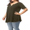 thumbnail image 3 of CHOK Tuniques à Boutons Henley à Col en V pour Femmes Grande Taille, Hauts Décontractés à Manches Courtes, Chemisiers, 3 of 6