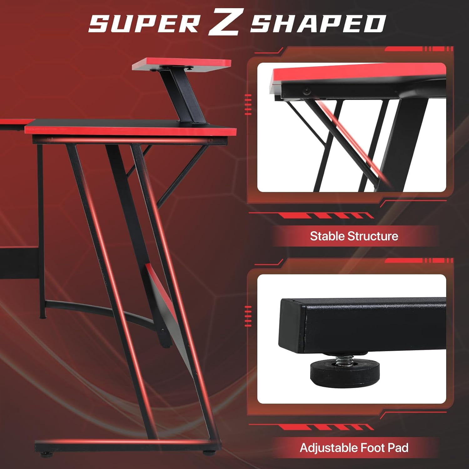 CL.HPAHKL L Shaped Gaming Desk, Corner Computer Desk Table with Monitor Stand for Home Office Study Writing, Black