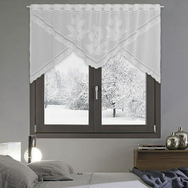 Cortinas con Cenefa de Encaje para Cocina, Tratamientos Térmicos Aislantes para Ventanas de Baño, Cocina y Cafeterías, Poliéster Blanco, 71,7 X 39,8 Pulgadas