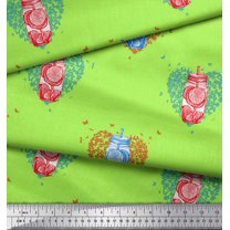 Soimoi Green Rayon Fabric Heart & Lemon Juice Jar Beverages Printed Craft Fabric by the Yard 56 Inch Wide