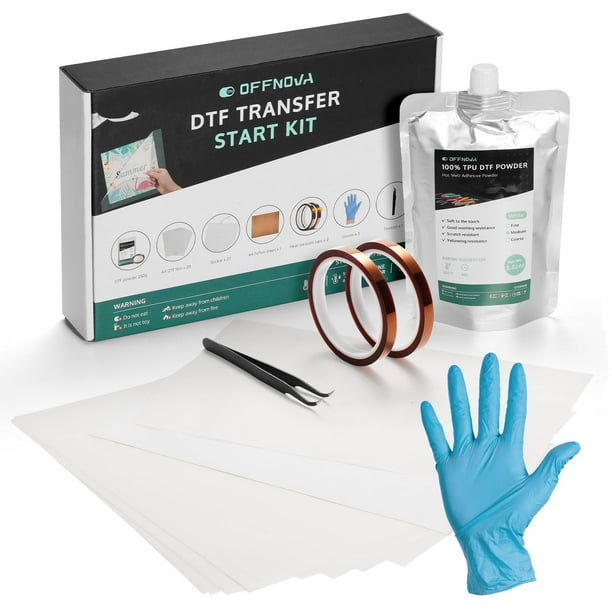 Kit Inicial de Arte y Manualidades OFFNOVA DTF - 20 Hojas A4 y 250g de Polvo