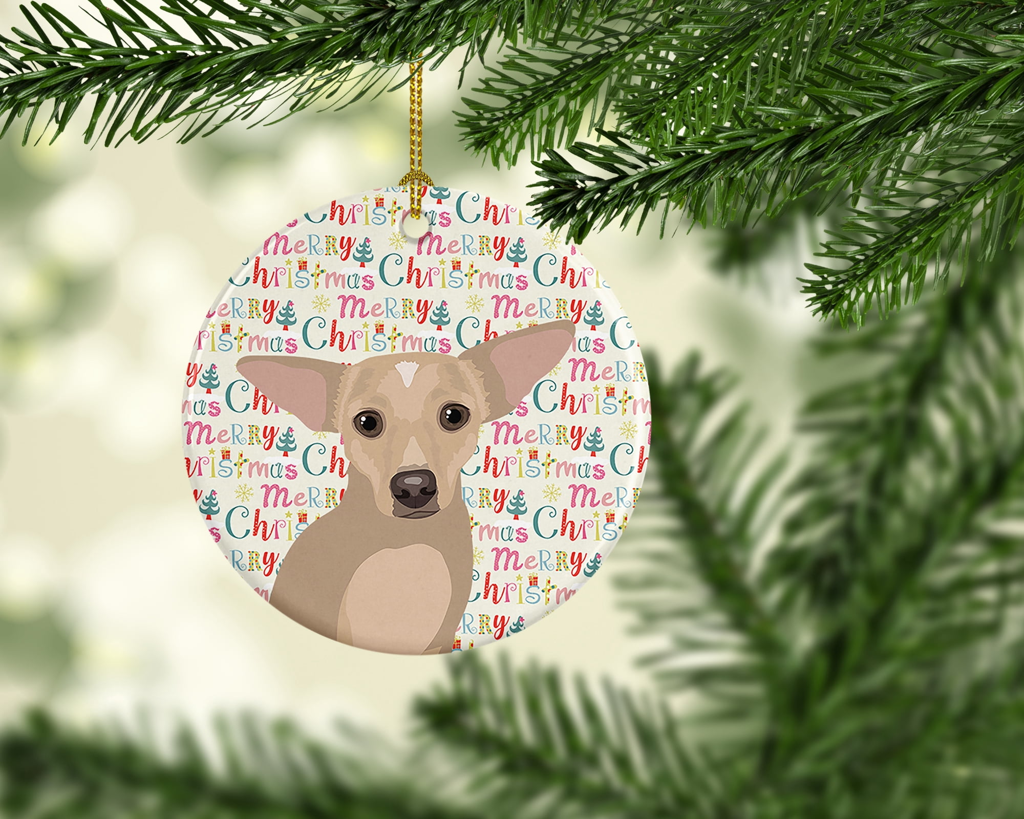 Chihuahua Silver Christmas Ceramic Ornament 2.8 in x 2.8 in