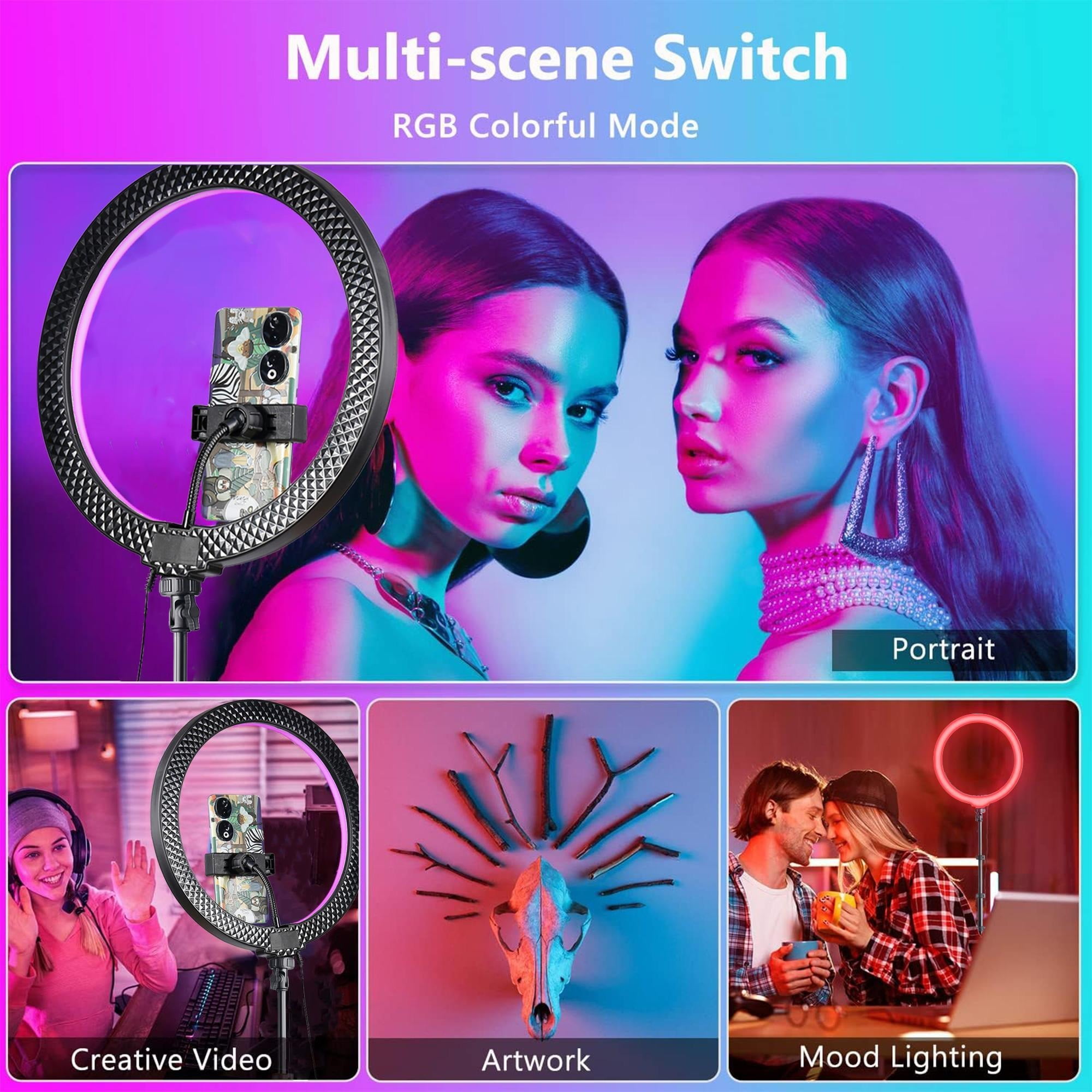 12" Ring Light with 63" Adjustable Tripod  10 Brightness Levels USB Powered Studio Lighting for Live Streaming YouTube TikTok Photography Makeup Videos Phone Selfie Halloween