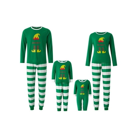 

EYIIYE Holiday Christmas Pajamas Set Family Matching Sleepwear Xmas Tops Stripe Print Pants Loungewear Set for Couples Kids Baby