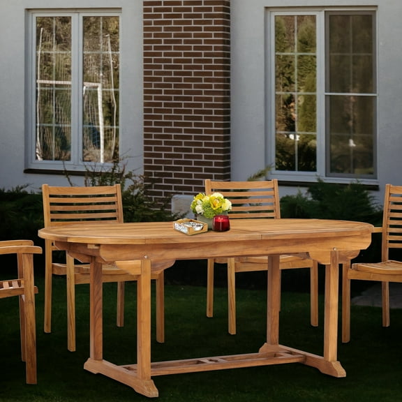 Teak Wood Orleans Oval Outdoor Patio Extension Dining Table, 94 inch, A-Grade Teak Wood