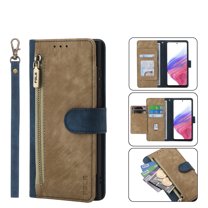Nalacover Wallet Case for Samsung Galaxy A13 5G, [RFID Blocking] [Card Slots Holder] [Zipper Pocket] PU Leather Flip Folio Cover with Kickstand Magnetic Clasp Wrist Strap Case Men Women,Blue
