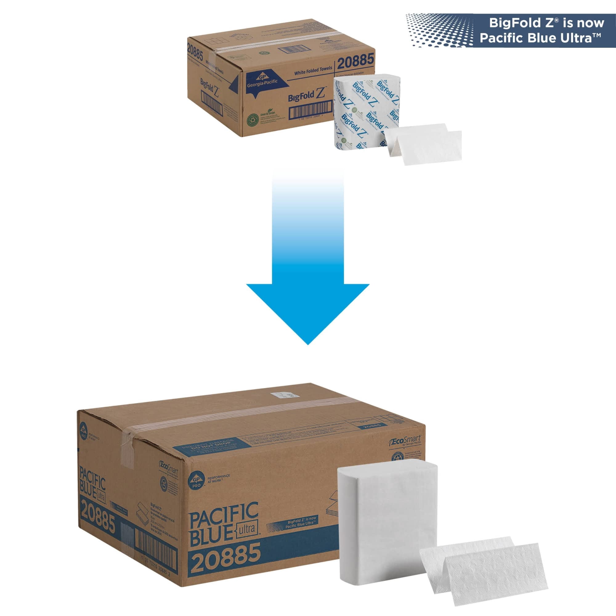 Pacific Blue Ultra® by GP PRO, 1-Ply, Z-Fold Paper Towels, 8" X 10.8", 40% Recycled, White, 260 Sheets per Pack, 10 Pack