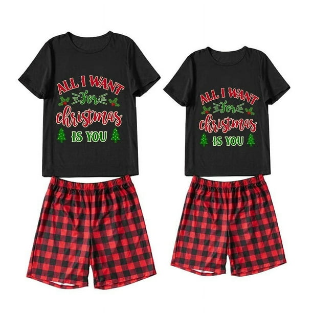 Conjuntos a juego de pijamas navideños para parejas Todo lo que quiero para Navidad eres tú Conjunto de pijamas cortos para estar en casa para adultos